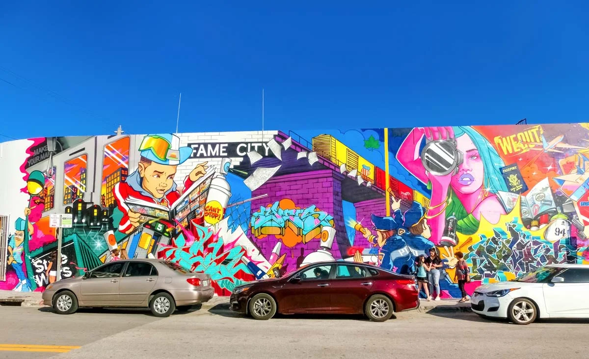 Colorful street art and murals in a popular Miami neighborhood