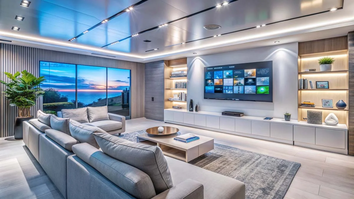 A bright and modern living room inside a professionally managed short-term rental property.