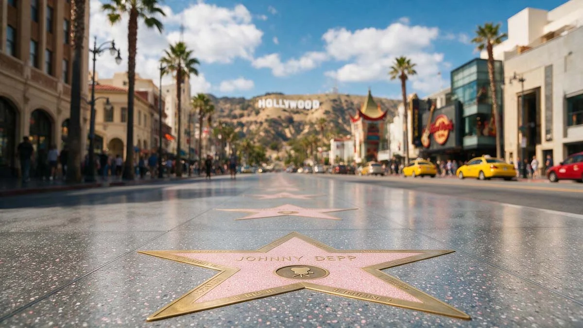 Famous star plaques on the sidewalk of the Hollywood Walk of Fame
