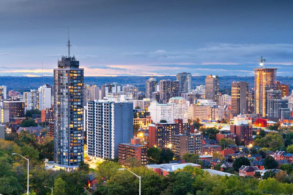 Hamilton, Ontario, Canada downtown city skyline at blue hour