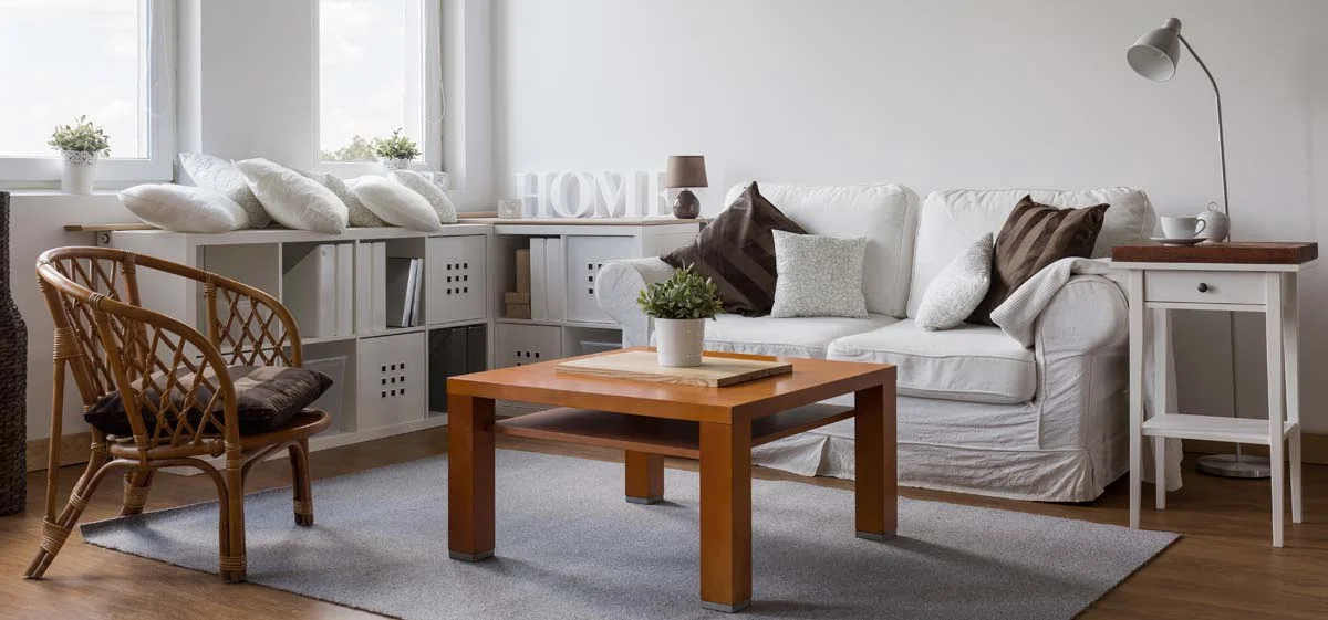 Modern and stylishly furnished living room in a high-end short-term rental