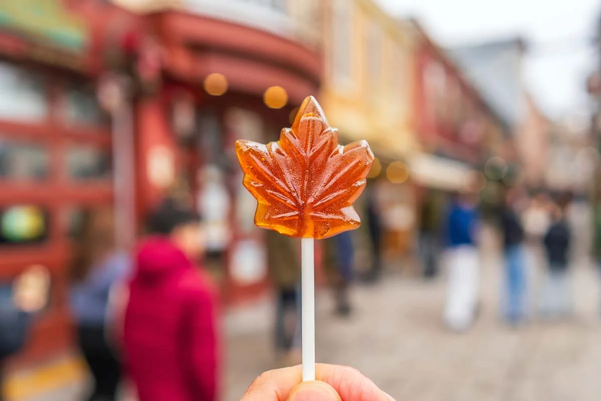 Close up shot of a Maple syrup candy on stick