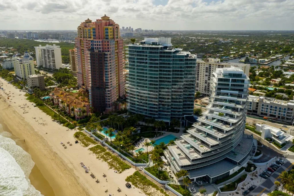 Modern luxury high-rise condos along the Fort Lauderdale beach coastline