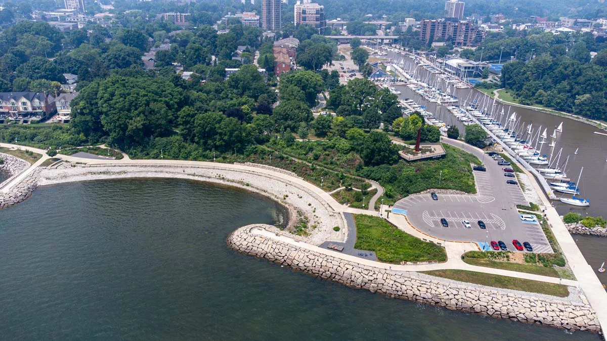 Scenic aerial view of Port of Oakville Harbour and Marina, Oakville, Canada
