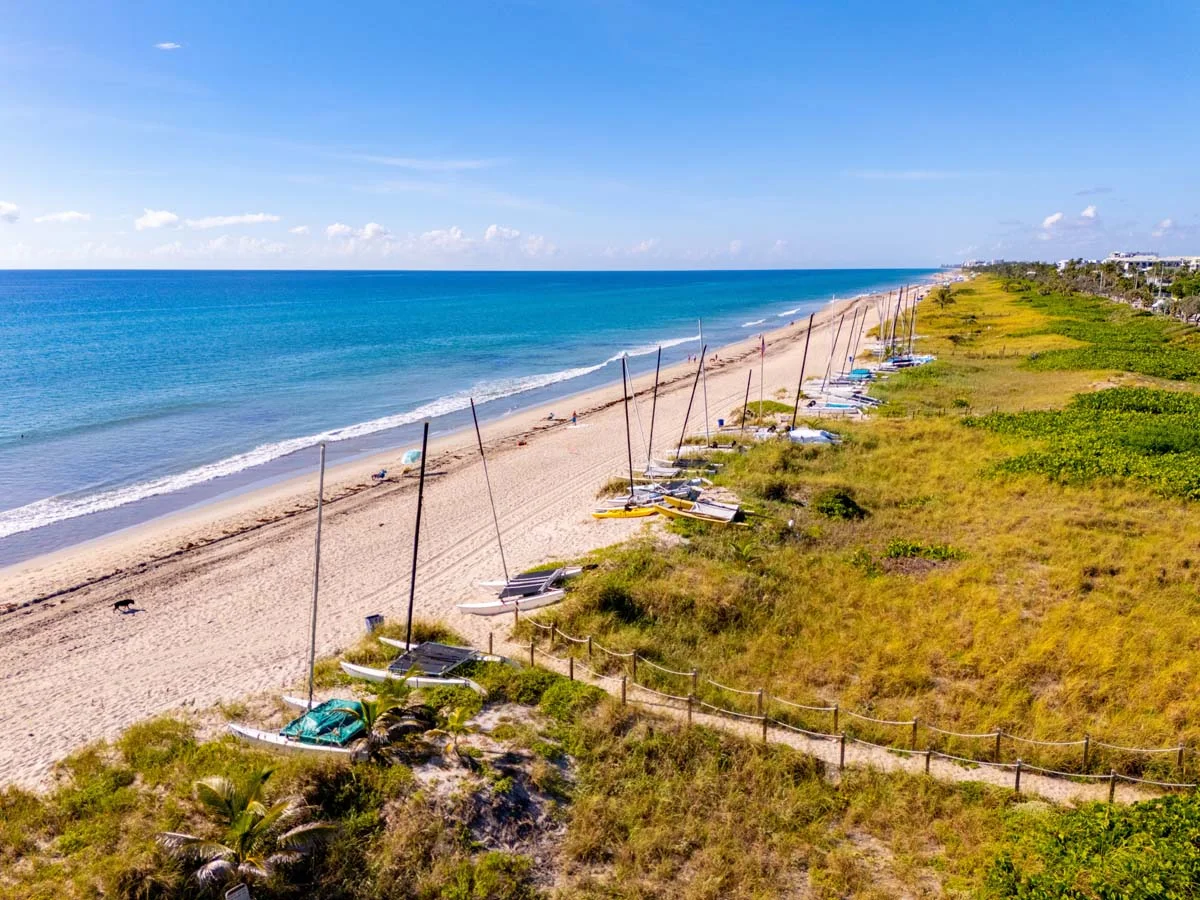 Scenic aerial view of the coastline and ocean in Delray Beach Florida