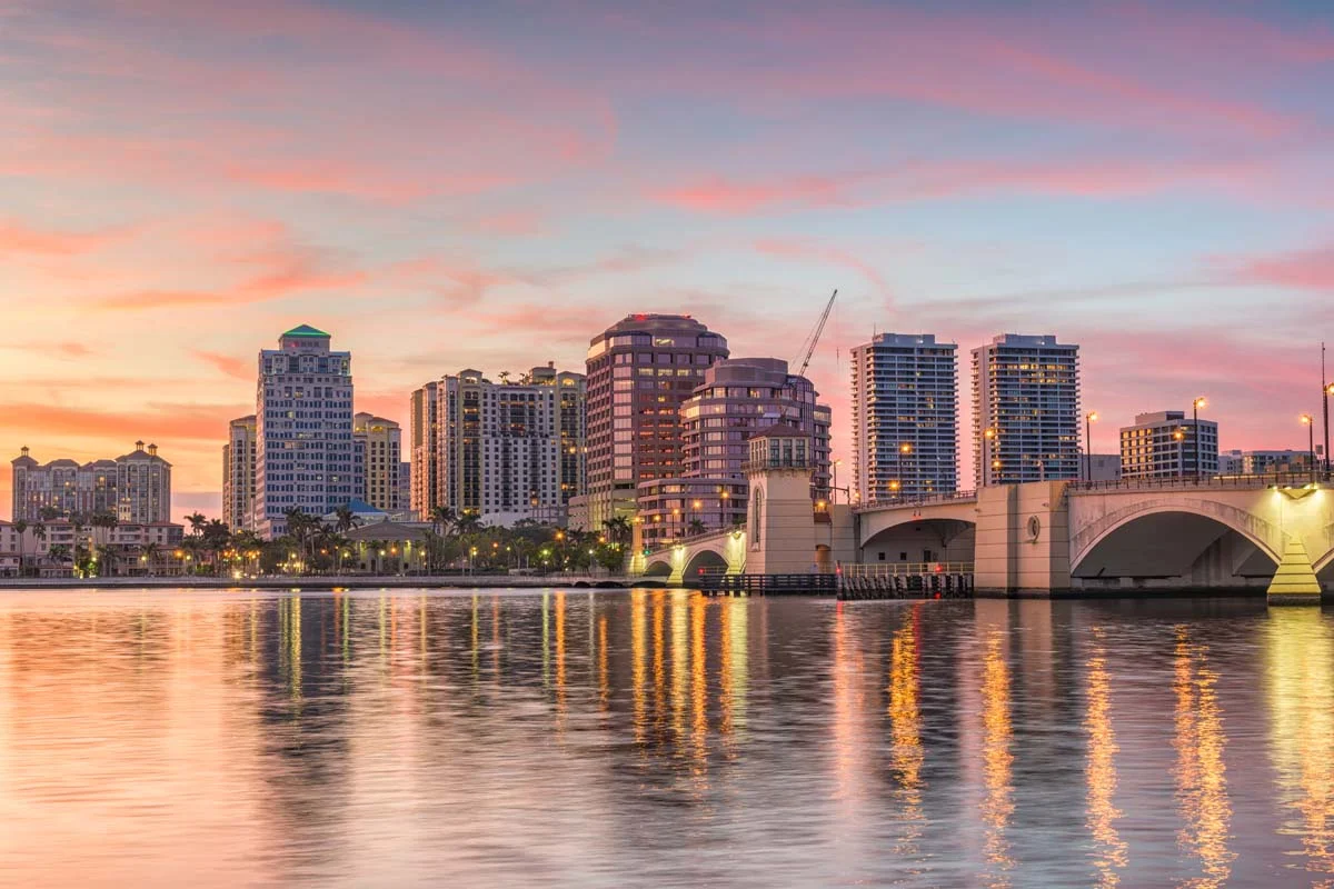 The West Palm Beach skyline and waterfront area showing the popular rental market location