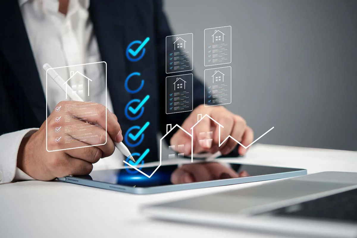 A property owner using a tablet to manage vacation rental registration and business tasks