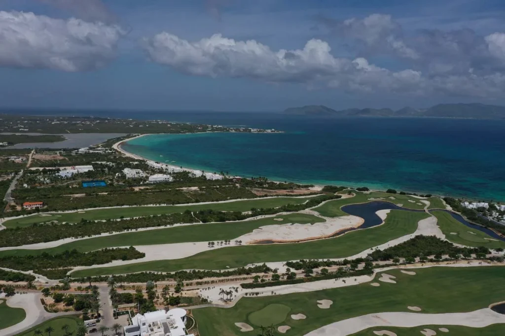 An aerial shot of the enchanting beauty of Aurora Golf Course in Anguilla