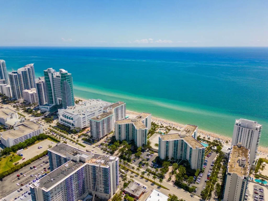 Luxury high-rise condos overlooking the beach in Hallandale Florida