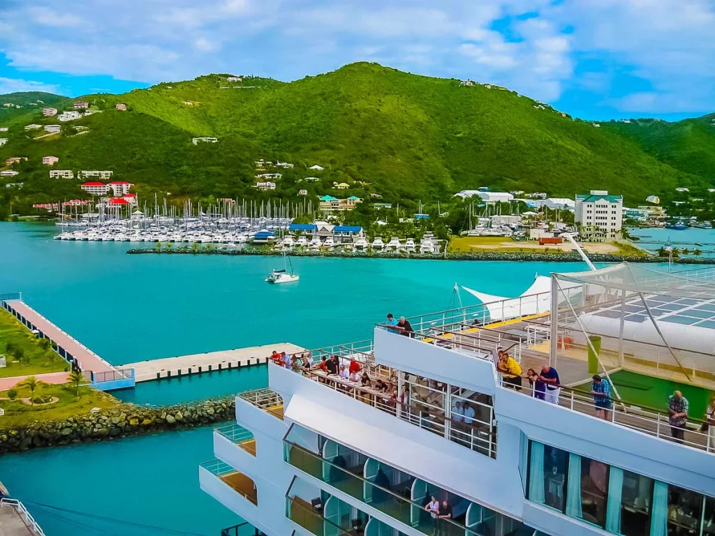 Panoramic view of the tropical hills and blue waters of Road Town, Tortola