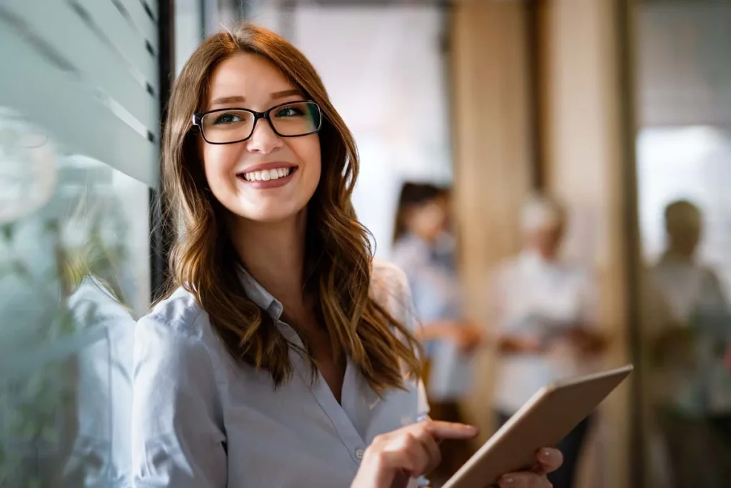 Professional property manager using a tablet to manage a short-term rental listing