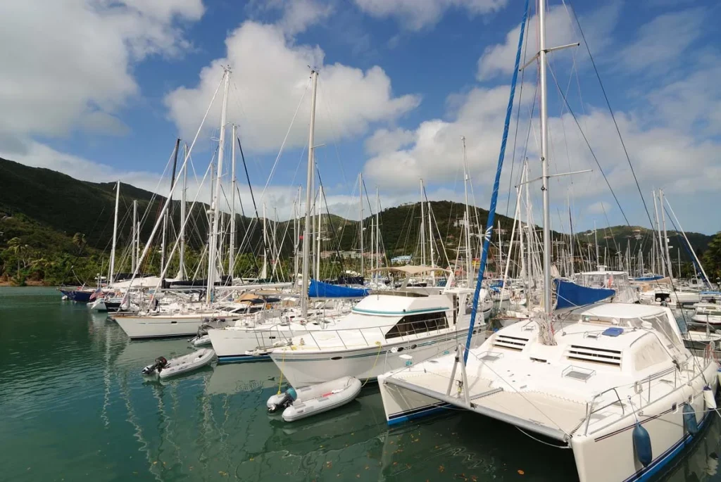 Sail boats docked in St. Thomas, U.S. Virgin Islands