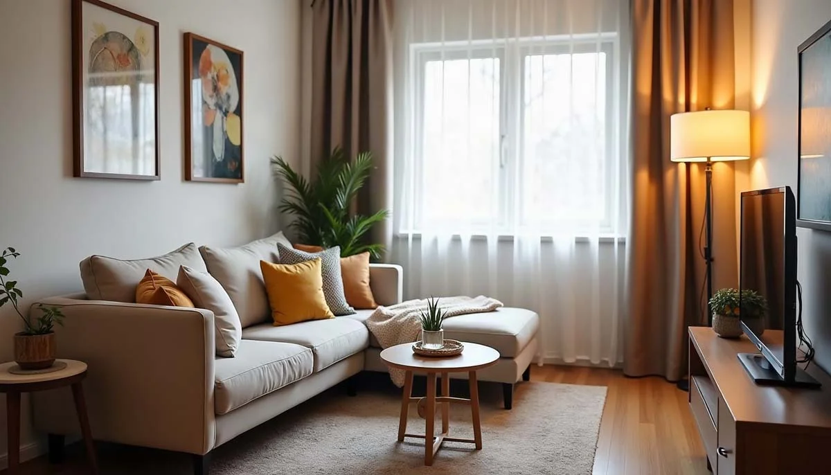 Staged modern living room interior representing short-term and mid-term rental options
