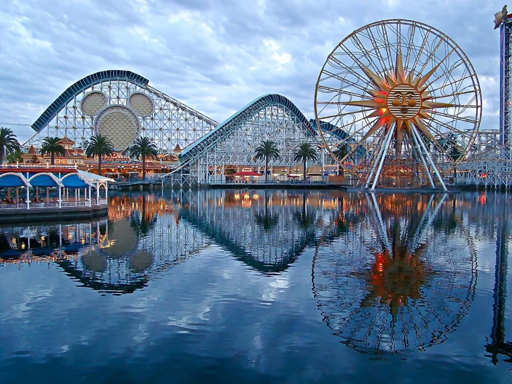 View of the California Adventure amusement park entrance gate, Disneyland, Anaheim, California