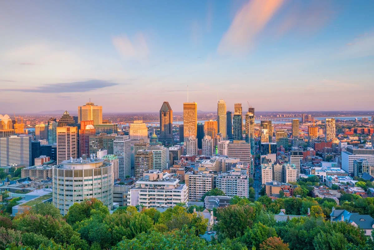 A beautiful view of the Montreal city skyline on a bright and sunny day