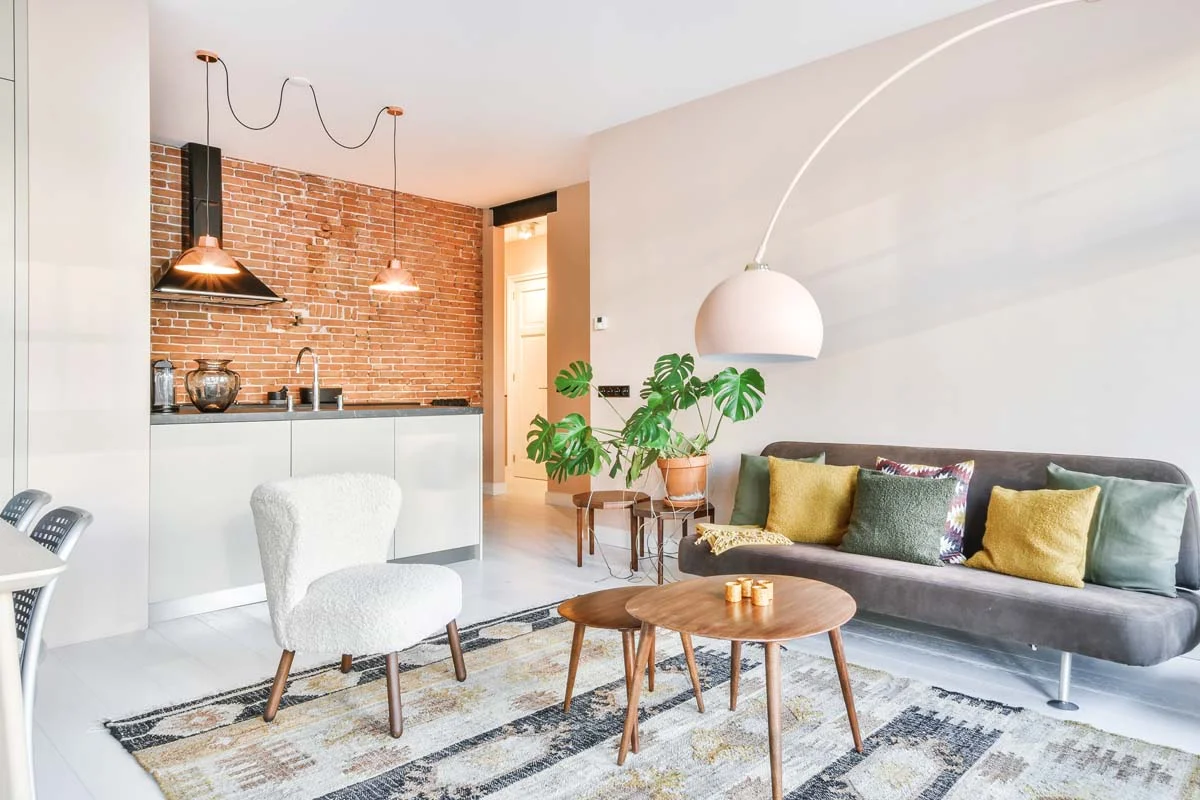 A modern and well-furnished living room in a luxury vacation rental