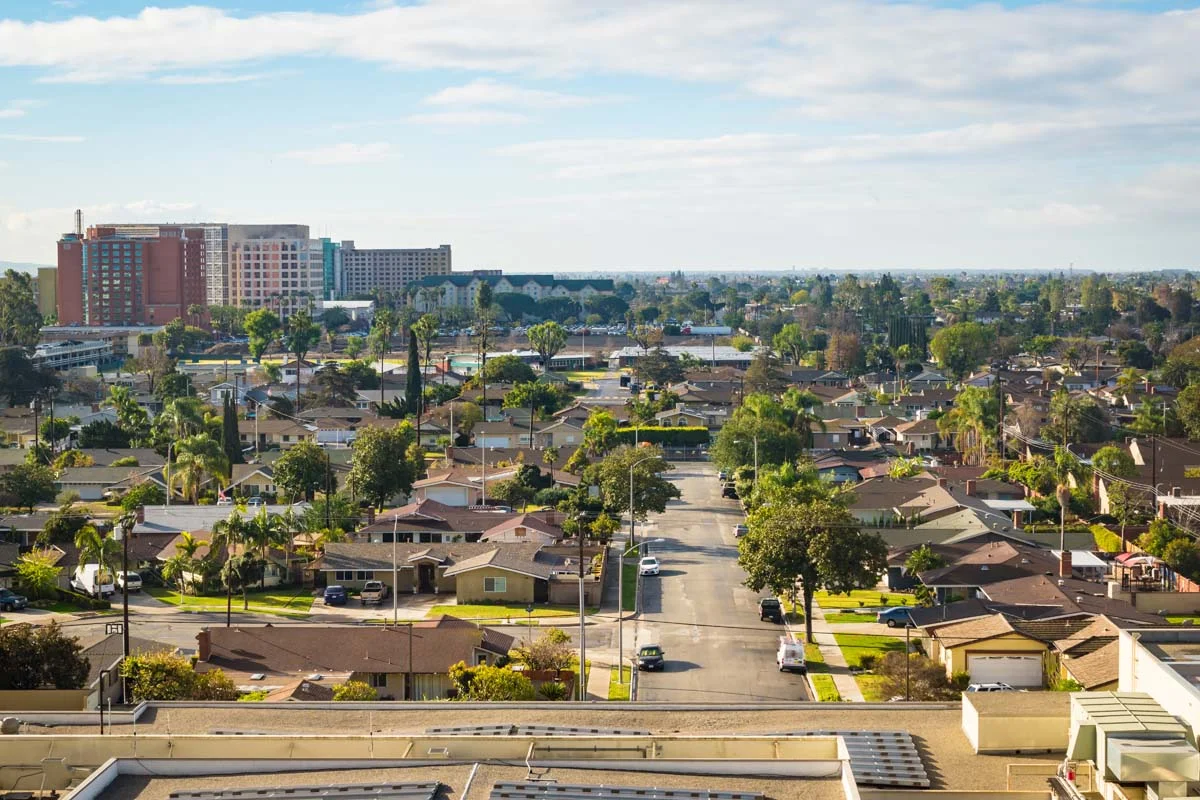 A residential area in Anaheim, CA, near famous theme parks