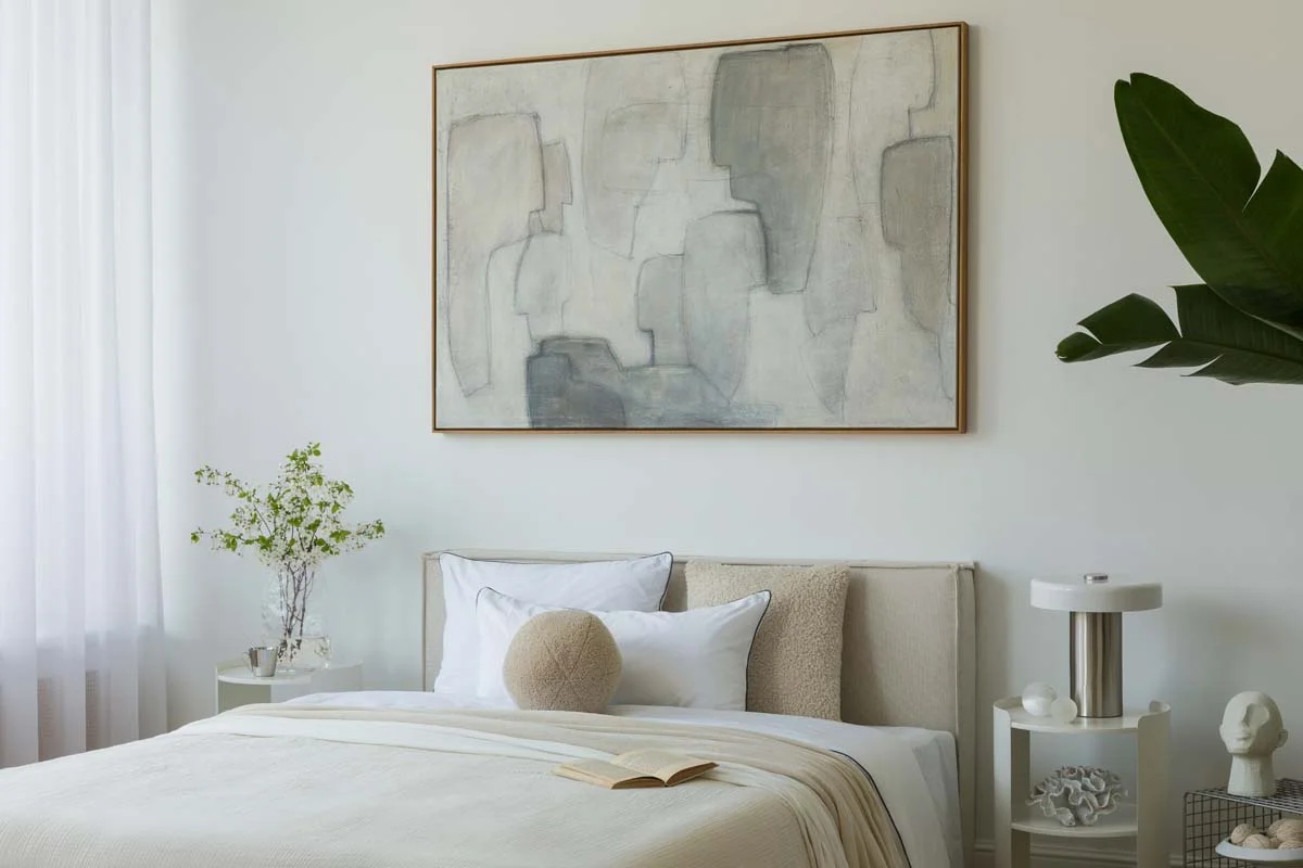A sophisticated bedroom interior of a high-end vacation rental, like the ones in Fountain Hill