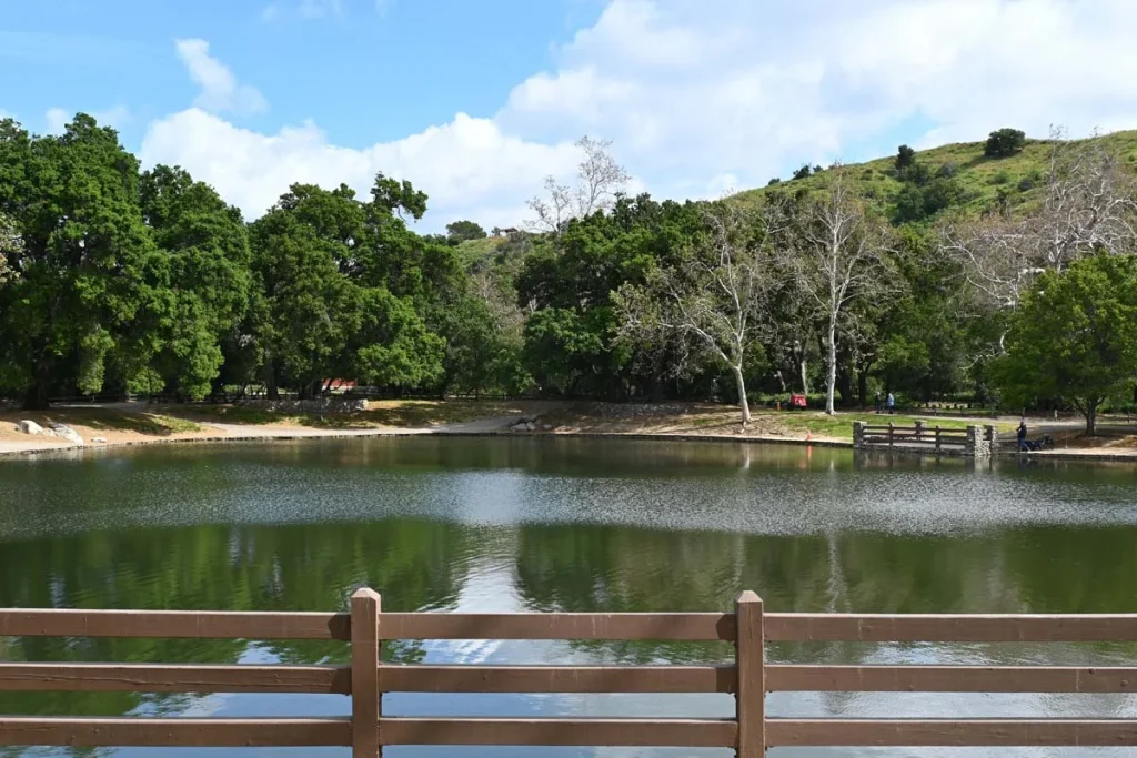 A sunny afternoon view of a scenic Irvine Regional Park in Irvine, California