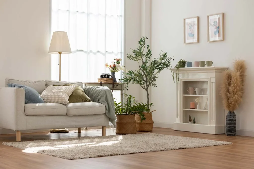 Bright living room with natural light showing Airbnb photography tips for a high-quality listing