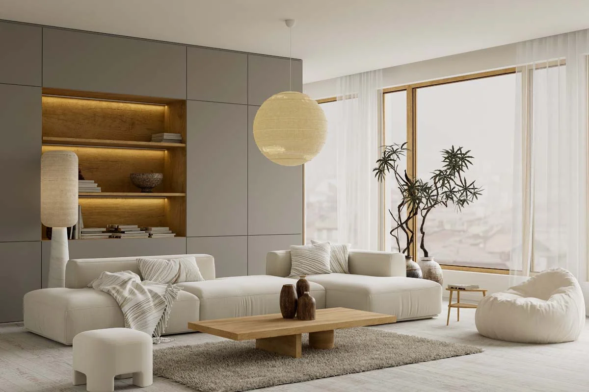 A well-decorated and modern living room of a vacation rental property