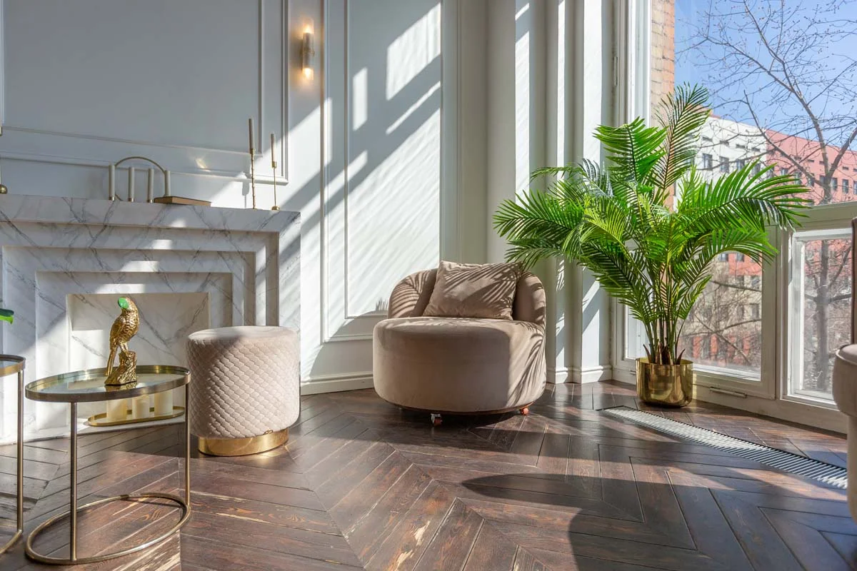 Modern and bright living room interior of a luxury vacation rental home