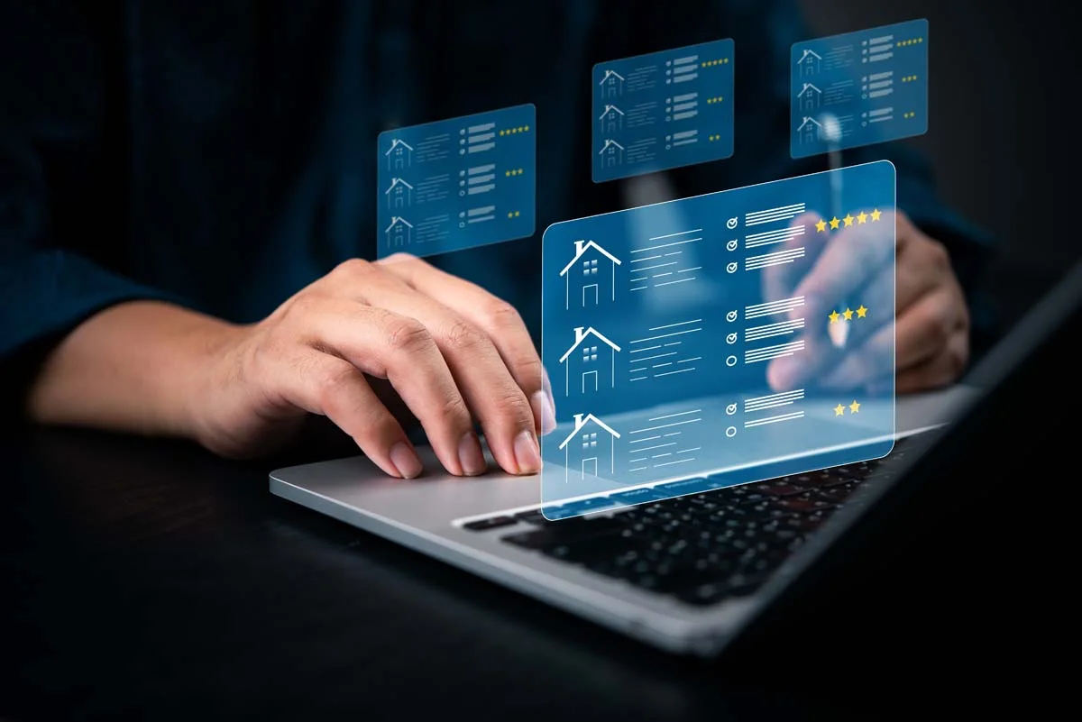 A digital dashboard representing the different marketing channels for rental management