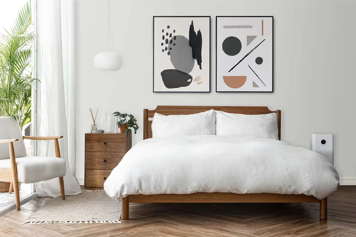 Bright and clean modern bedroom interior setup for guests in a rental home