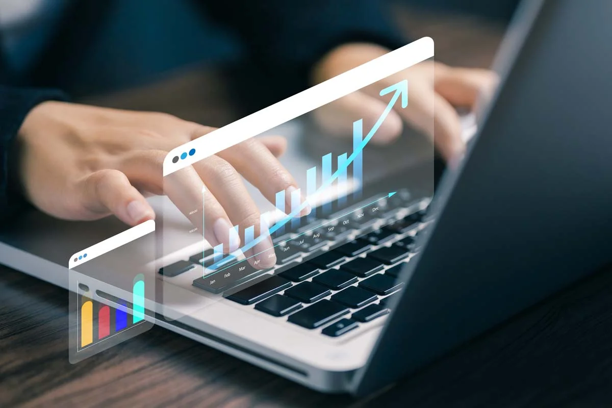 Concept of a dashboard of digital financial charts and revenue growth