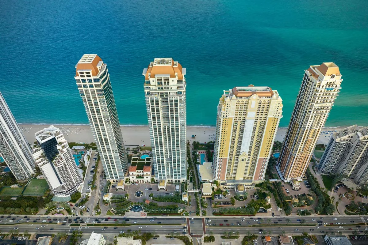 The Atlantic Ocean and a luxury condos in Sunny Isles Beach