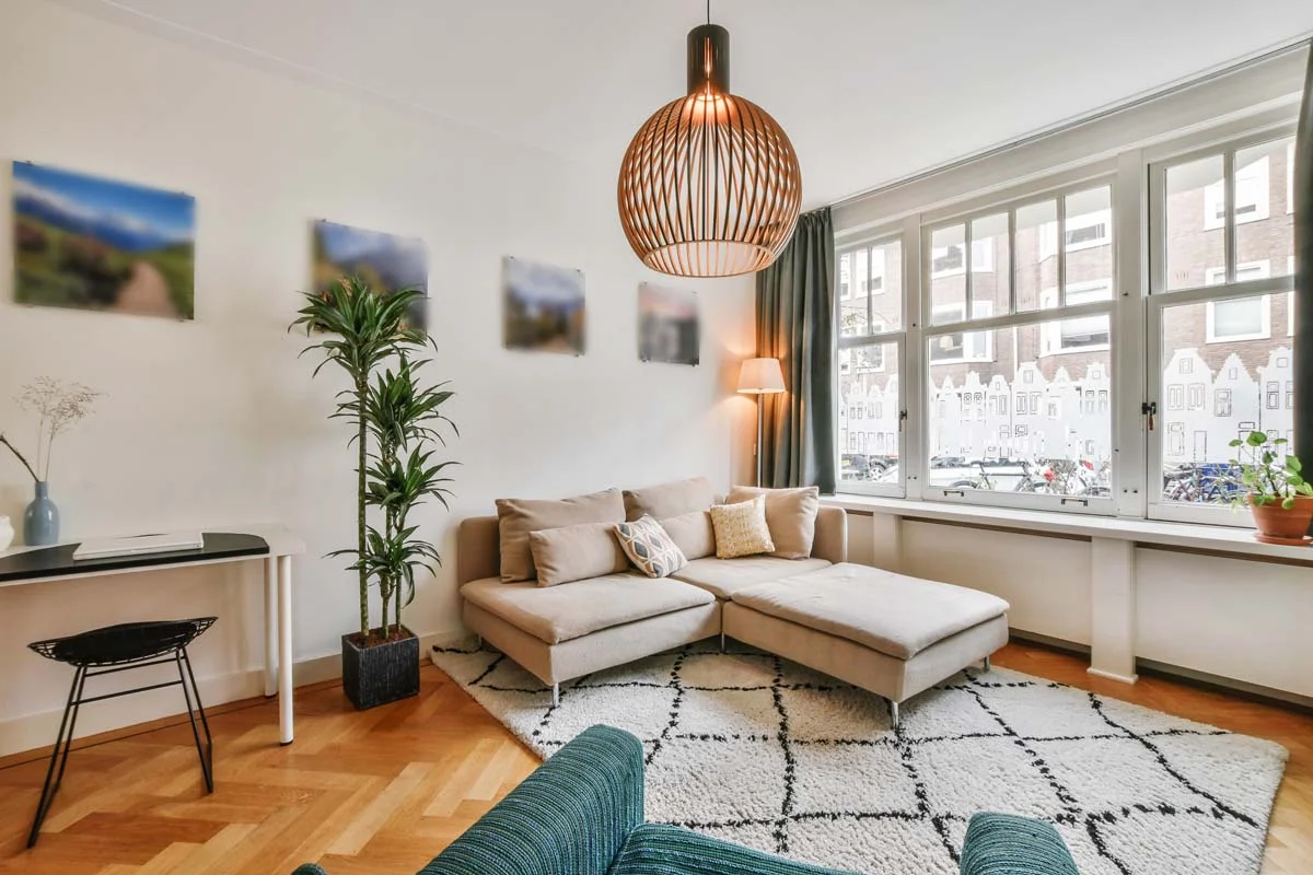 Beautifully furnished and staged modern living room ready for short-term rental guests