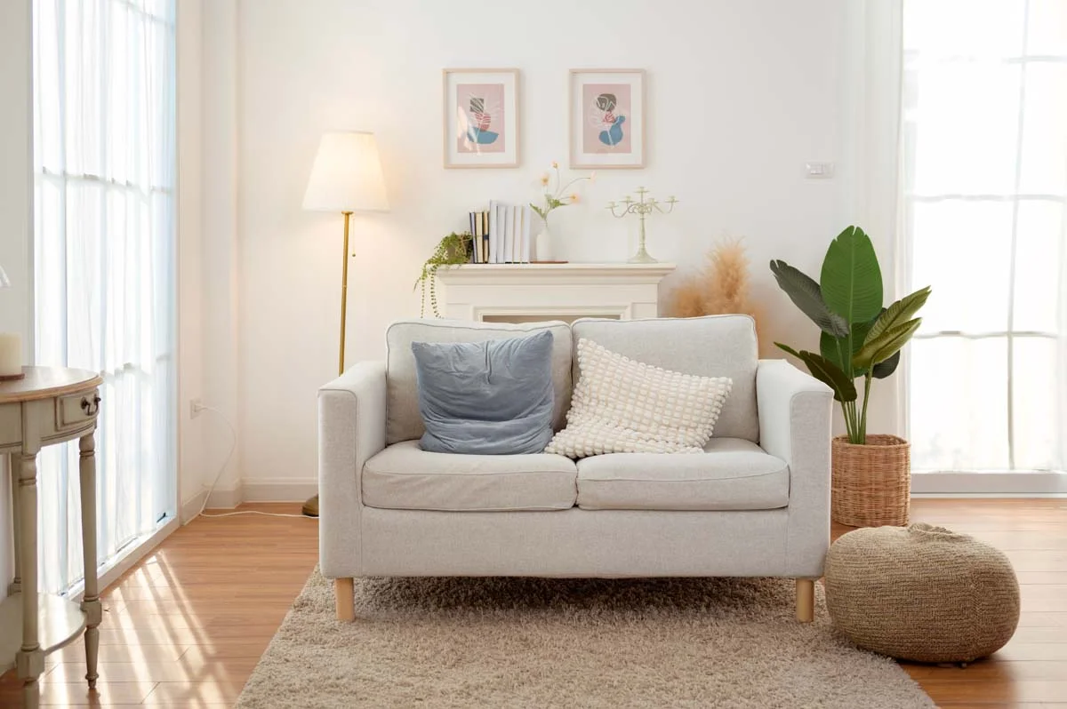 Bright and modern living room in a professionally managed short-term rental property