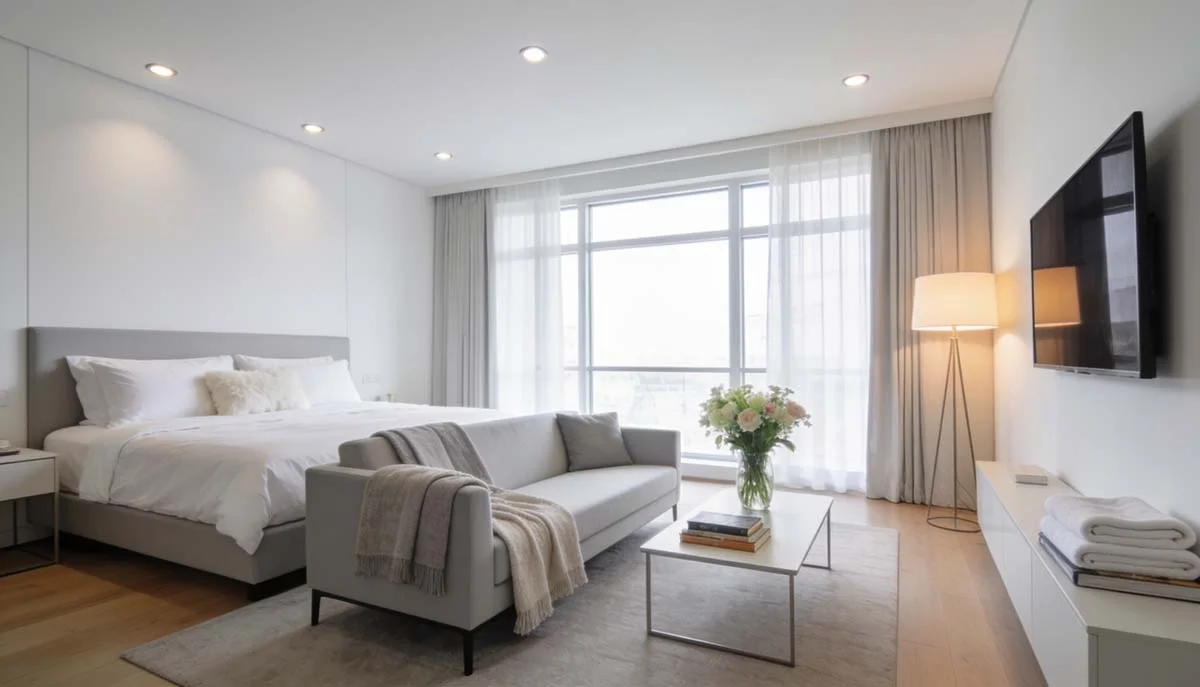 A bright and welcoming modern short-term rental home interior.