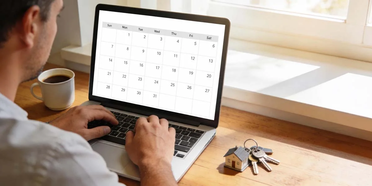 A property owner working on a laptop to manage a multi-channel vacation rental calendar