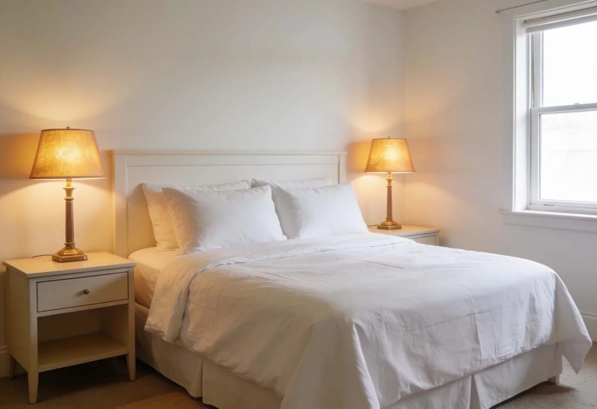 Comfortable vacation home furniture setup in a clean short term rental bedroom