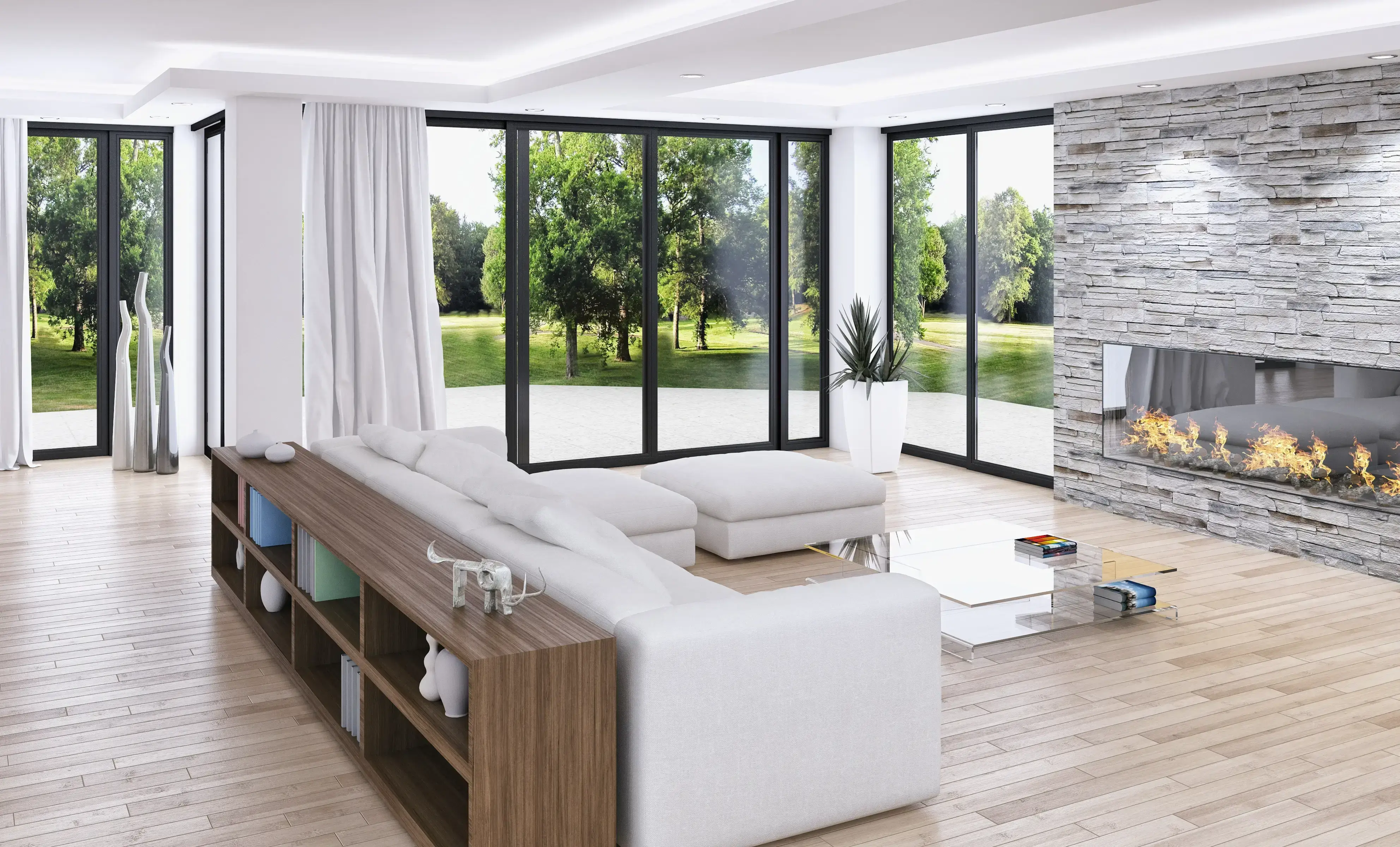 Bright and modern living room inside a Los Angeles short-term rental property.