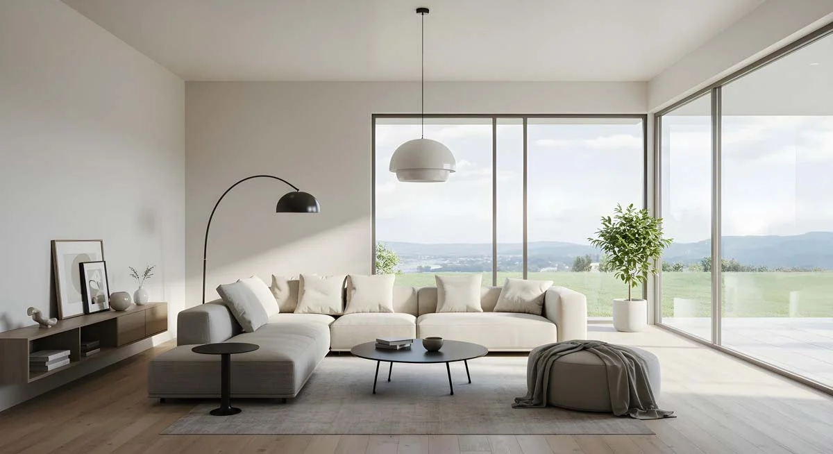 Bright and welcoming living room inside a modern short-term rental property