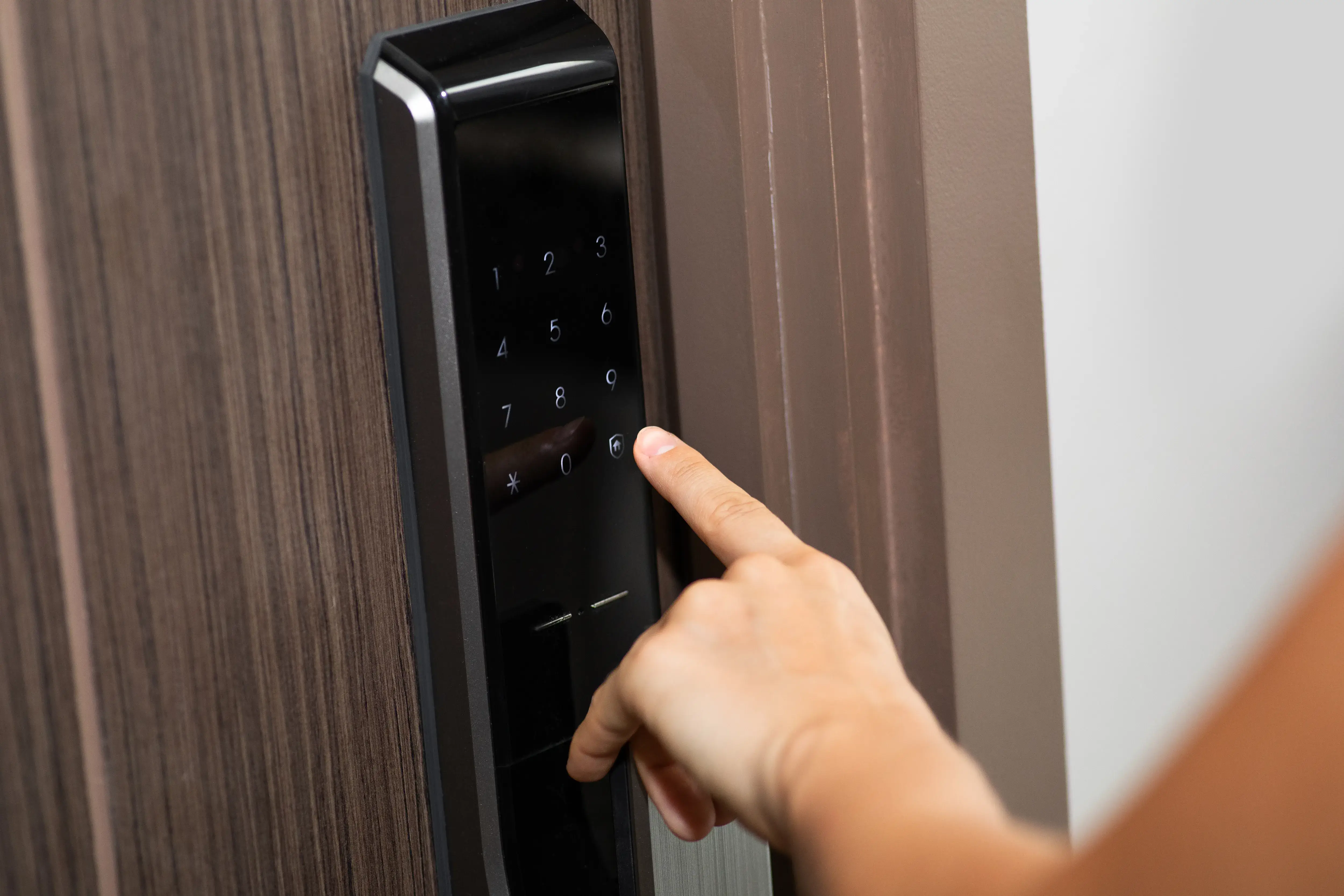 Digital keyless smart lock on a vacation rental front door for seamless guest self check-in