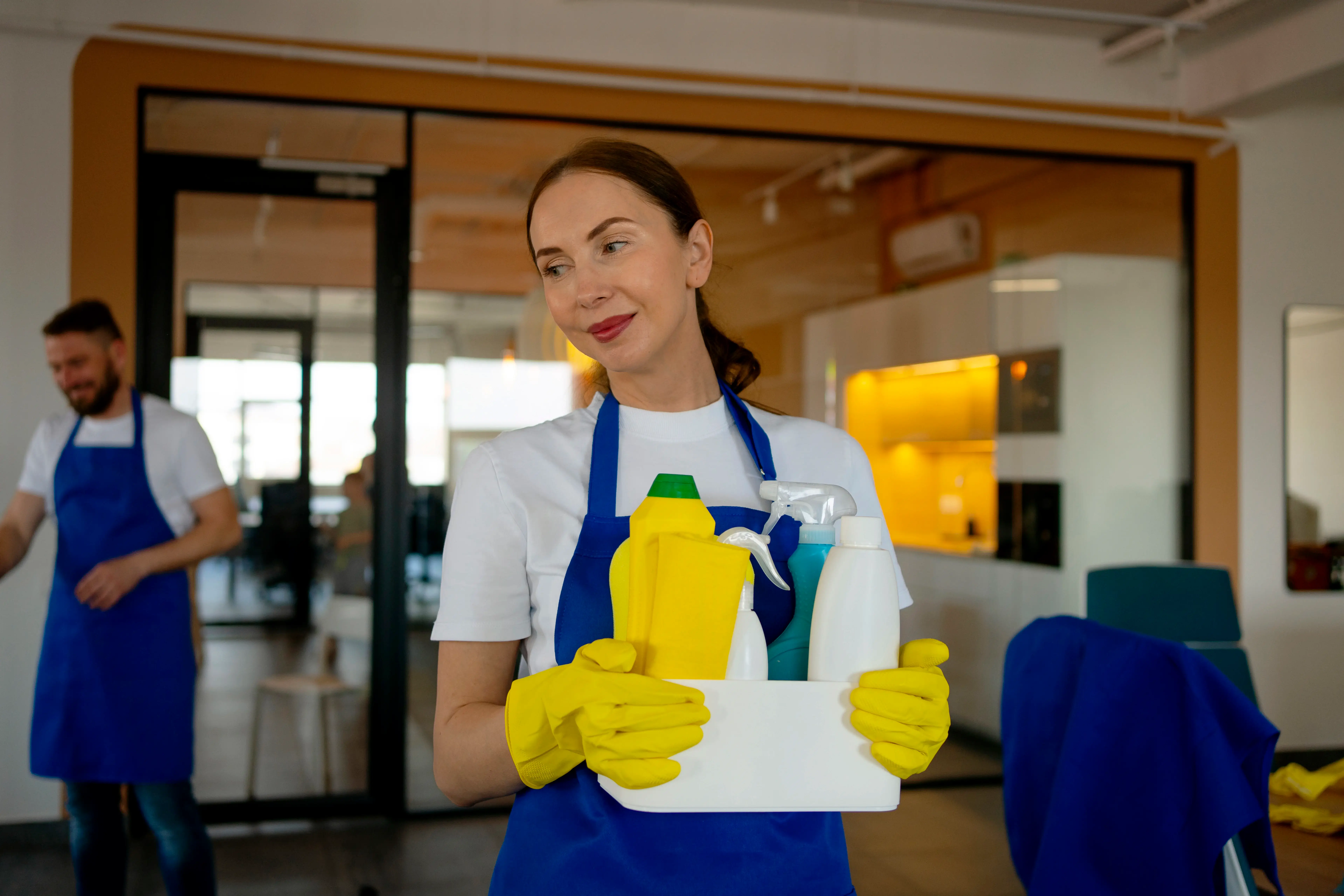 A housekeeping team preparing a Caledon rental property between guest stays.