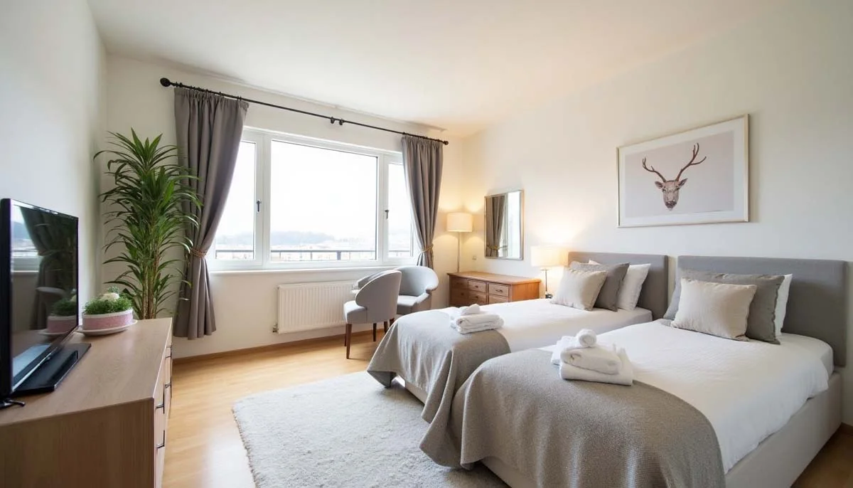 Bright and clean interior of a modern vacation rental apartment prepared for arriving guests