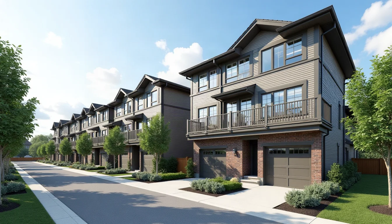 Modern townhome exterior in a residential Oakville neighborhood
