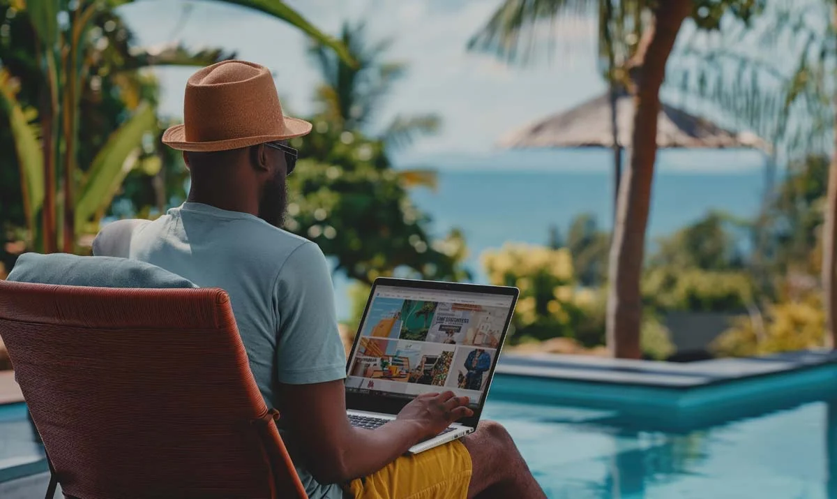 A person browsing a vacation rental listing on Airbnb using a laptop