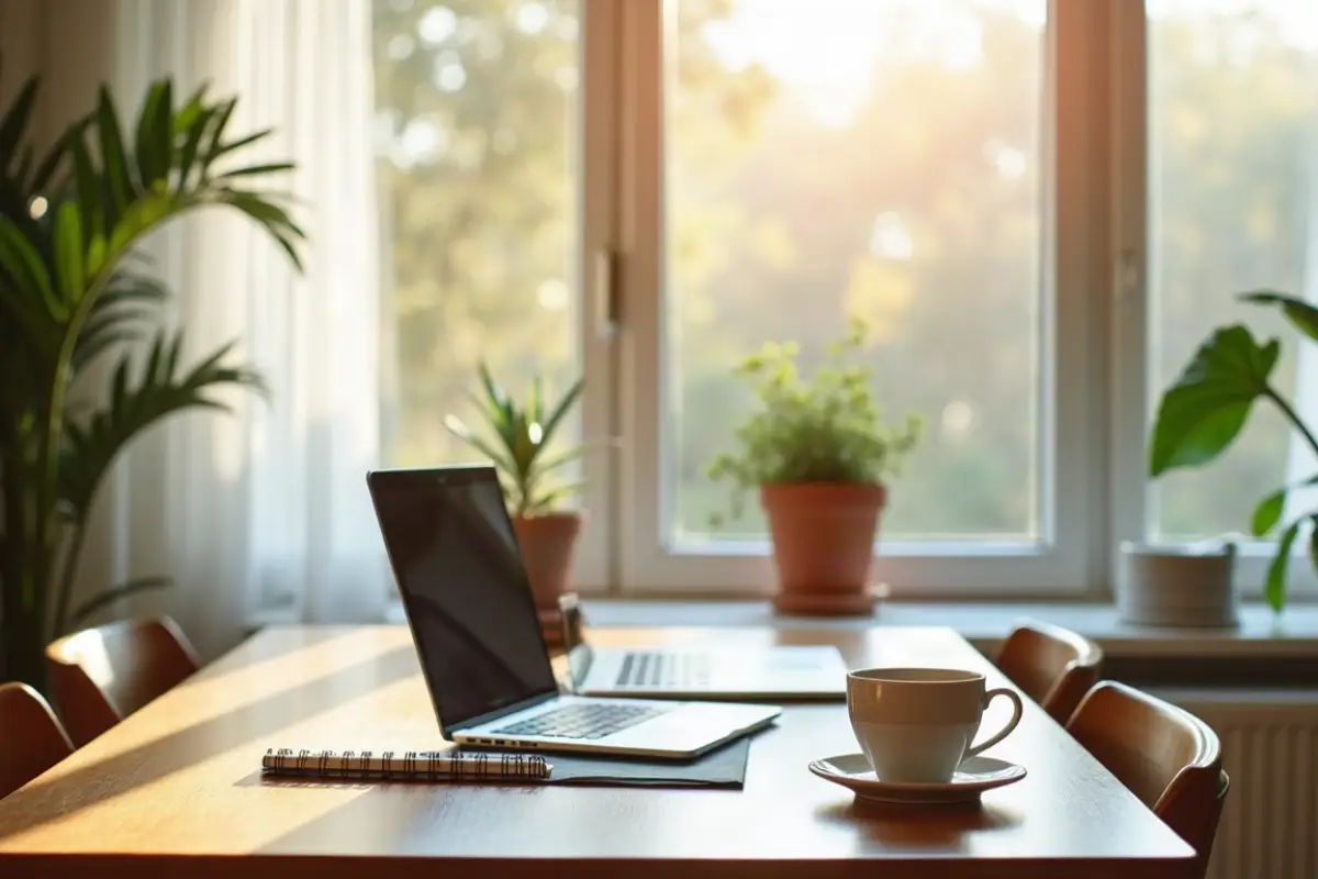 Dedicated work area and home office setup inside a luxury furnished rental.